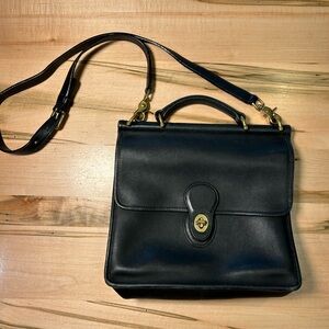 Vintage Coach Black Leather Crossbody Purse Bag with Strap